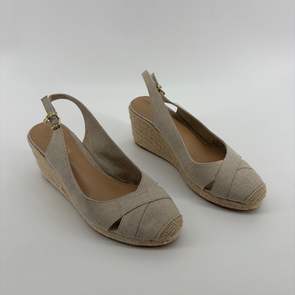 Lauren Ralph Lauren Womens 9B Tan Espadrille Wedge Madly Linen Slingback Sandals
